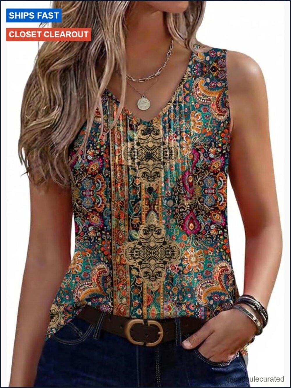 Sleeveless V Neck Pleated Tank Top Flowy Tunic Blouse Summer Boho Shirt